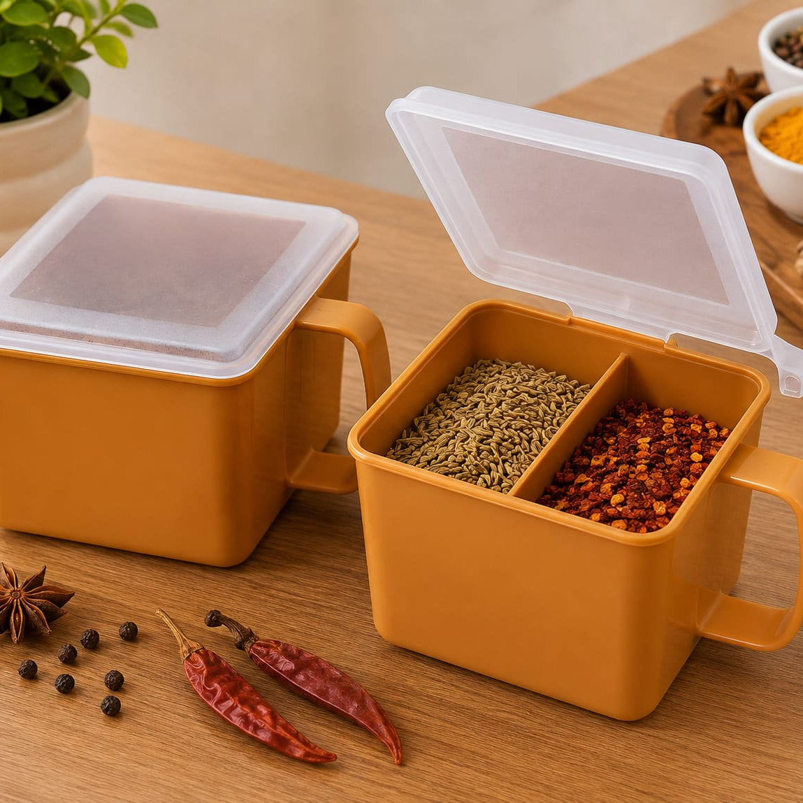 2-In-1 Masala Storage Box – Dual Compartment Spice Container With Lid