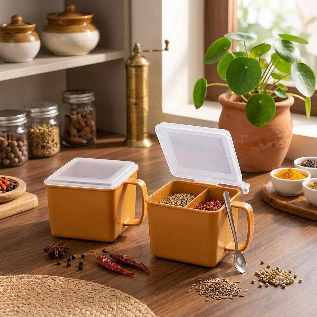 2-In-1 Masala Storage Box – Dual Compartment Spice Container With Lid