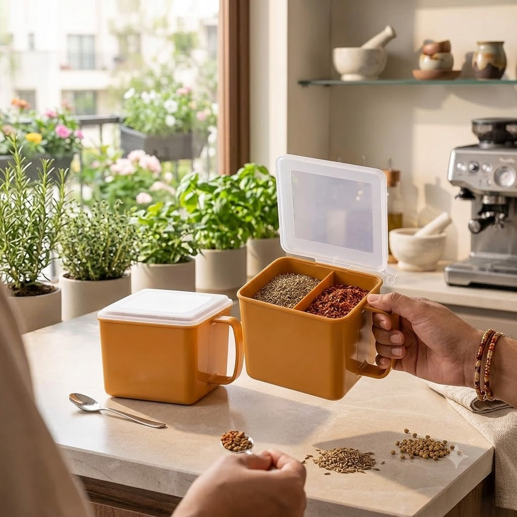 2-In-1 Masala Storage Box – Dual Compartment Spice Container With Lid